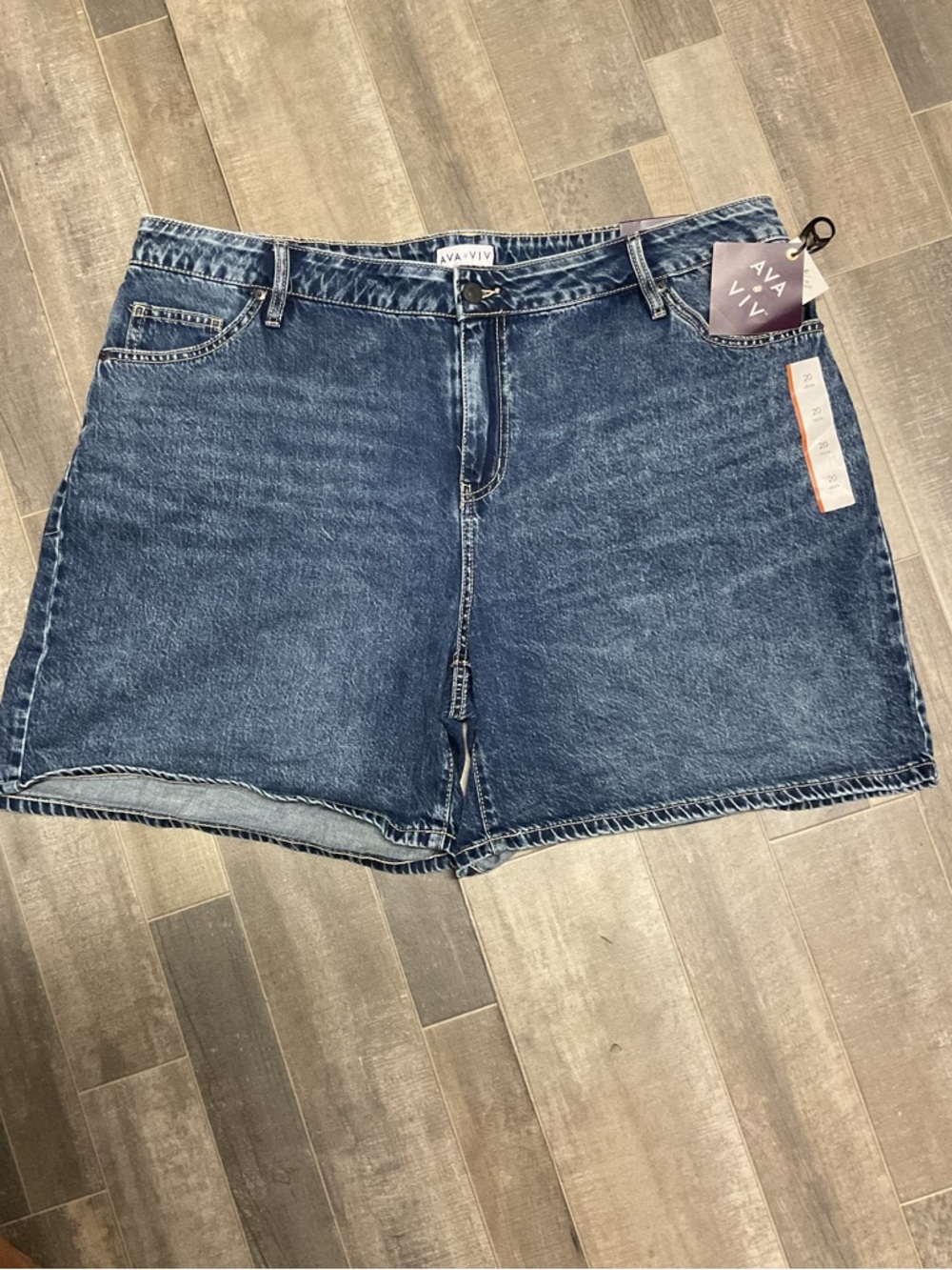 AVA & VIV High-Rise Midi Denim Shorts Size 20 Dark Wash No-Gap Waistband